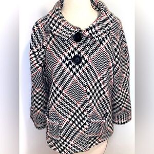 SUNNY TAYLOR Black/Red Wool Blend Houndstooth Jacket/Blazer - Size 10 - EUC
